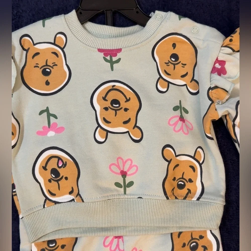 Disney Winnie The Pooh Baby Girls Fleece Crewneck Top And Pants Set 2 Piece 0-3